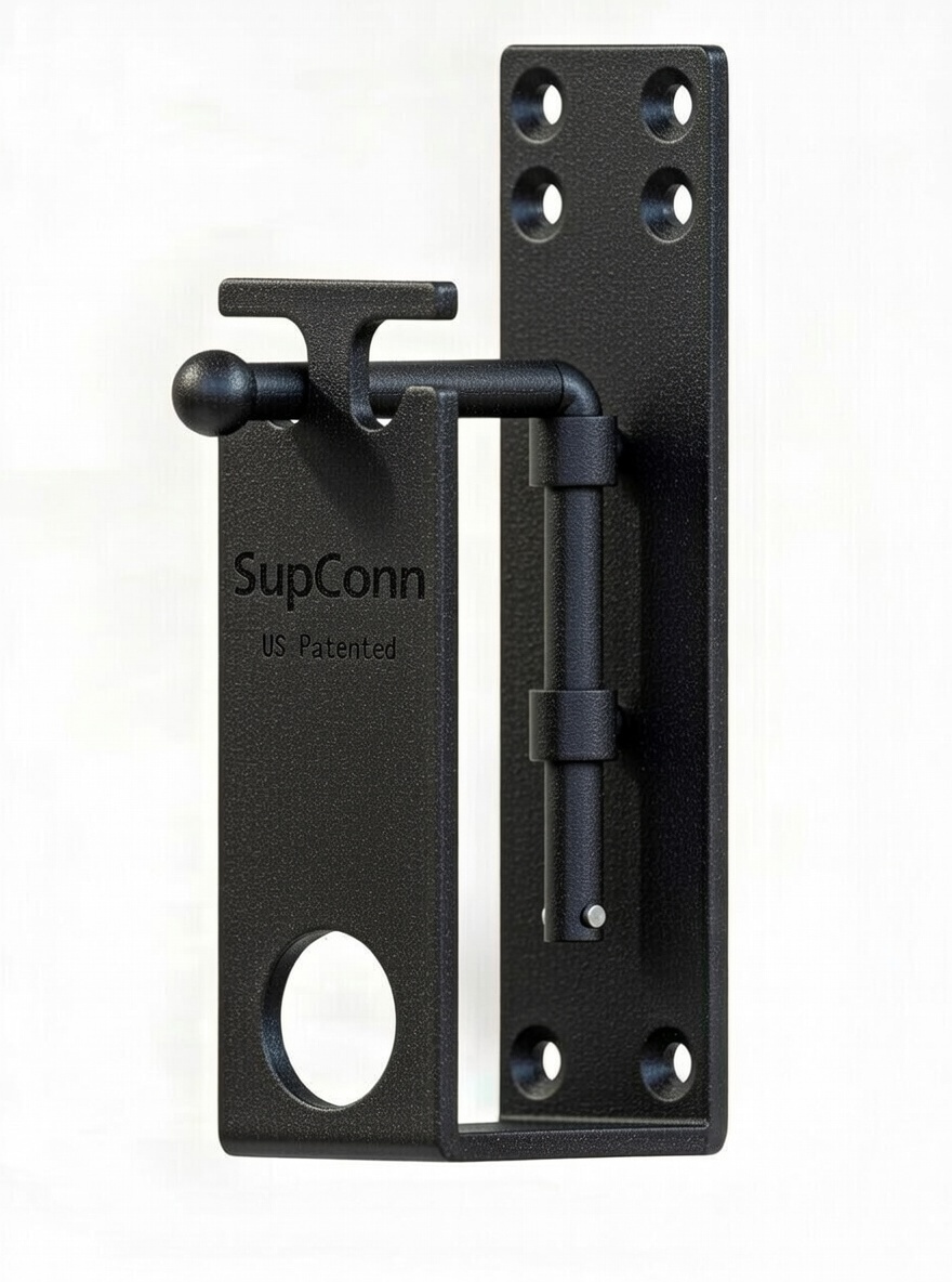Close-up of the SUPCONN lockable door barricade bracket